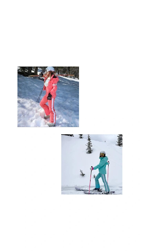 Two skiers on snowy slopes demonstrating fit, coverage, and mobility in FERA ski bibs and snow pants.
