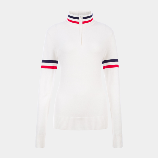 Kate 1/2 Zip Sweater women's sporty half zip ski sweater with contrast stripes for warm layering